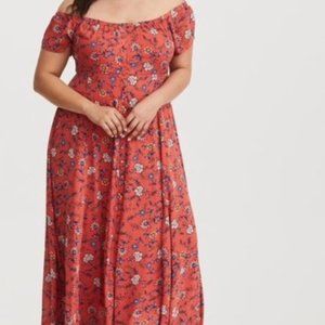 Torrid Orange Floral Off the Shoulder Maxi Dress